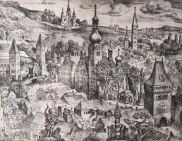 Szabó Vladimír (1905-1991): Kőszeg. Rézkarc, papír, jelzett a karcon, üvegezett fakeretben, 30×38,5 cm