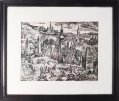 Szabó Vladimír (1905-1991): Kőszeg. Rézkarc, papír, jelzett a karcon, üvegezett fakeretben, 30×38,5 ...