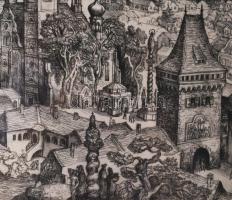 Szabó Vladimír (1905-1991): Kőszeg. Rézkarc, papír, jelzett a karcon, üvegezett fakeretben, 30×38,5 ...