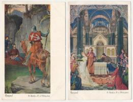 Parzival / 6 db RÉGI német művészlap: Parsifal (egy sorozat) / 6 pre-1945 German art postcards: Pars...