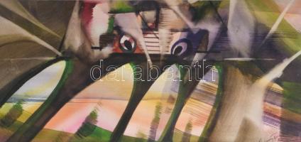 Hercsuth Ferenc (1942-): Autó a viadukton, 1983. Akvarell, papír, jelezve jobbra lent, üvegezett fakeretben. 23x48 cm.