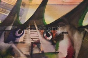 Hercsuth Ferenc (1942-): Autó a viadukton, 1983. Akvarell, papír, jelezve jobbra lent, üvegezett fak...