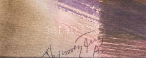 Hercsuth Ferenc (1942-): Autó a viadukton, 1983. Akvarell, papír, jelezve jobbra lent, üvegezett fak...