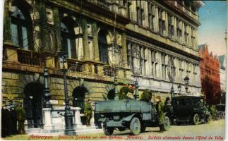 1915 Antwerpen, Anvers; Deutsche Soldaten vor dem Rathaus / German soldiers in front of the town hall (pinhole)
