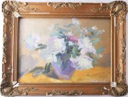 Kamarás Béla (működött a XX. sz. közepén): Csendélet. Olaj, vászon, jelzett. Hátoldalán Képzőművésze...