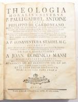 Staidel, Bonaventura: Theologia moralis universa Tom 2. 1-2. Eger, 1780. Typ Scholae Episcopalis. 388p.. 353p. Korabeli sérült aranyozott gerincű félbőr kötésben.