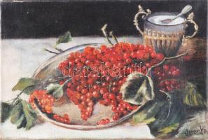 Olvashatatlan jelzéssel: Csendélet. Olaj, vászon. 24x35 cm