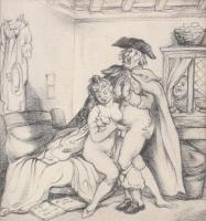 Sallai jelzéssel: Pornográf jelenet. Ceruza, papír. Üvegezett, dekoratív fakeretben. 12,5x11 cm