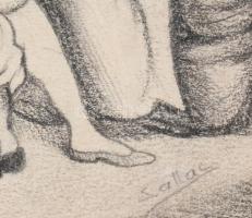 Sallai jelzéssel: Pornográf jelenet. Ceruza, papír. Üvegezett, dekoratív fakeretben. 12,5x11 cm