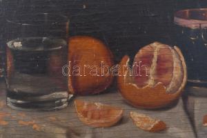 Molnár Z. János (1880-1960): Csendélet porceláncsészével és déligyümölcsökkel. Olaj, rétegelt faleme...