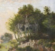 Jelzés nélkül, XIX. sz. festő: Tehénpásztorlány. Olaj, vászon, sérült. Dekoratív, javított fakeretbe...