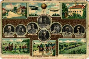 1911 Sztropkó-Felsővízköz, Stropkov-Svidník; Üdvözlet az 1911. évi nagyhadgyakorlatokról! Ferenc József / Gruss vom Armeemanöver / In memory of the Austro-Hungarian royal military maneuvers. Franz Joseph and his headquarters. Art Nouveau, litho (b)