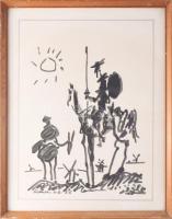 Pablo Picasso (1881-1973): Don Quijote. Nyomat, papír, jelzett a nyomaton. Üvegezett fakeretben. 50x38 cm