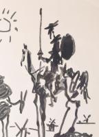 Pablo Picasso (1881-1973): Don Quijote. Nyomat, papír, jelzett a nyomaton. Üvegezett fakeretben. 50x...