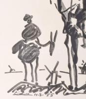 Pablo Picasso (1881-1973): Don Quijote. Nyomat, papír, jelzett a nyomaton. Üvegezett fakeretben. 50x...