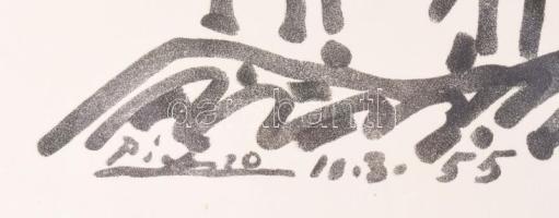 Pablo Picasso (1881-1973): Don Quijote. Nyomat, papír, jelzett a nyomaton. Üvegezett fakeretben. 50x...