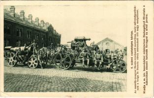 4. számú csataképes kártya. Az osztrák-magyar Skoda-rendszerű motorüteg, mely szövetségesünknek a belga és francia várak ostrománál tett nagy szolgálatot. Kiadja a M. kir. Honvédelmi Minisztérium Hadsegélyező Hivatala / WWI Austro-Hungarian K.u.K. military, Skoda siege howitzer, mortar (EK)