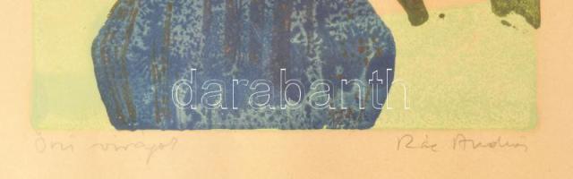 Rác András (1926-2013): Őszi virágok. Színes linómetszet, papír, jelzett, üvegezett fakeretben, 46x1...