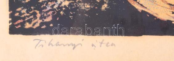 Réti Mátyás (1922-2002): Tihanyi utca. Linómetszet, papír, jelzett. Üvegezett fakeretben, 25x34 cm