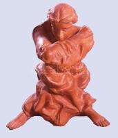 Tóth Valéria (1943- ): Szomorkodó. Terrakotta, jelzett, lábánál ragasztott, m: 28 cm