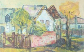 Herwerth József (1939-1987): Falusi táj. Akvarell, papír, jelezve jobbra lent, hátoldalán Képcsarnok Vállalat címkéjével, üvegezett fakeretben. 26,5x42,5 cm