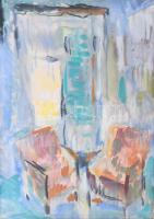 Litkey György (1907-1975): Enteriőr, 1959. Akvarell, papír. Jelezve jobbra lent. 34x24,5 cm. Fakeretben.