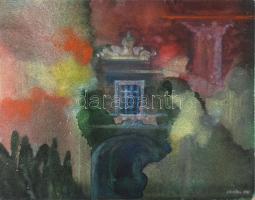 Jozefka Antal (1935-): Rejtélyes ház. Olaj, farost. Jelzett. Jobb alsó sarkában apró sérüléssel. 28x35 cm