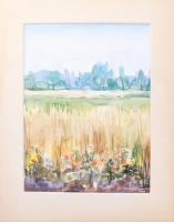 Lányi G. Csaba (-): Virágos táj, 2006. Akvarell, papír. Jelzett. Paszpartuban. 31x22 cm