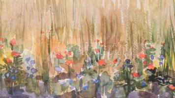 Lányi G. Csaba (-): Virágos táj, 2006. Akvarell, papír. Jelzett. Paszpartuban. 31x22 cm