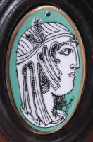 Hollóházi porcelán Szász Endre által tervezett mintával díszített plakett, jelzett, hibátlan, 6,5x4,...