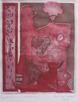 Korányi Gábor (1952-): Groteszk (aranylakodalom), 1978. Színes rézkarc, papír, jelzett. Lapszéli apr...