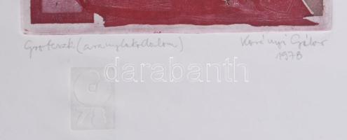 Korányi Gábor (1952-): Groteszk (aranylakodalom), 1978. Színes rézkarc, papír, jelzett. Lapszéli apr...