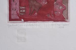 Korányi Gábor (1952-): Groteszk (aranylakodalom), 1978. Színes rézkarc, papír, jelzett. Lapszéli apr...