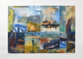 Fábri Tibor (-): Verőcei mozaikok, 1987. Akvarell, kollázs, papír, jelzett. Paszpartuban. 29×41 cm