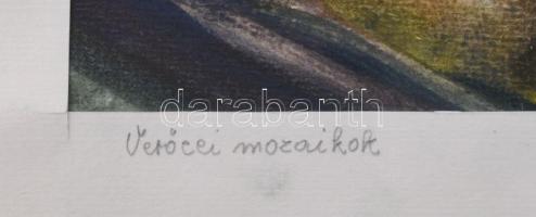 Fábri Tibor (-): Verőcei mozaikok, 1987. Akvarell, kollázs, papír, jelzett. Paszpartuban. 29×41 cm