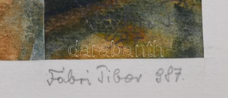 Fábri Tibor (-): Verőcei mozaikok, 1987. Akvarell, kollázs, papír, jelzett. Paszpartuban. 29×41 cm