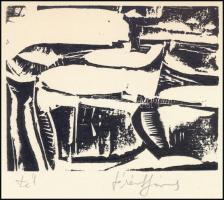 Lóránt János Demeter (1938-): Tél. Linómetszet, papír, jelzett, 8×10,5 cm