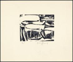 Lóránt János Demeter (1938-): Tél. Linómetszet, papír, jelzett, 8×10,5 cm