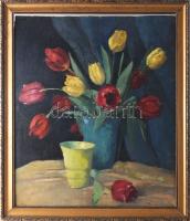 Hanna Noglinski jelzéssel, XX. sz. eleje: Tulipánok. Olaj, karton. Proveniencia: Saphier-gyűjtemény. Dekoratív fakeretben. 48x43 cm