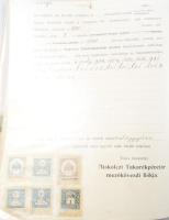 1893-1926 Óriási okmánybélyeges okmány gyűjtemény Közel 200 db többes lerovású okmány Mezőkövesd vonatkozású iratokon, sok szép színes lerovással, gyűrűs berakóban.
