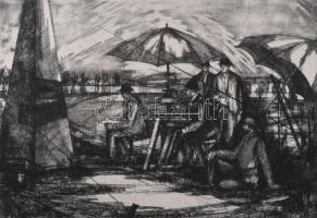 Olvashatatlan jelzéssel: Első torziós inga mérés 18911-ben a Sághegyen. Rézkarc, papír. Lap széle kissé sérült és kissé foltos. 18x26 cm