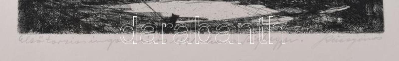 Olvashatatlan jelzéssel: Első torziós inga mérés 18911-ben a Sághegyen. Rézkarc, papír. Lap széle ki...