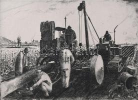 Olvashatatlan jelzéssel: Csőtisztítás. Rézkarc, papír. Lap széle kissé foltos. 18x25,5 cm