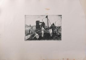 Olvashatatlan jelzéssel: Csőtisztítás. Rézkarc, papír. Lap széle kissé foltos. 18x25,5 cm