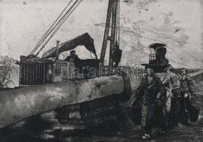 Lukovszky László (1922-1981): Csőszigetelők. Rézkarc, papír. Jelzett. 18x25,5 cm