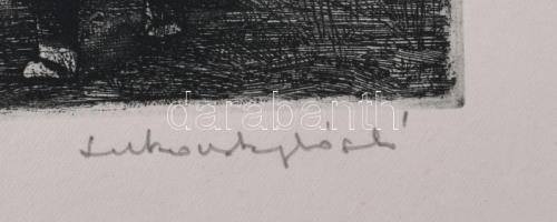 Lukovszky László (1922-1981): Csőszigetelők. Rézkarc, papír. Jelzett. 18x25,5 cm