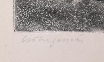 Lenkey Zoltán (1936-1983): Csőhegesztés. Rézkarc, papír. Jelzett. Lap széle foltos. 17,5x25,5 cm