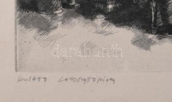 Gacs Gábor (1930-2019): Kutató laboratórium. Rézkarc, papír. Jelzett. Lapszéli apró szakadással. 20x...