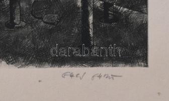 Gacs Gábor (1930-2019): Kutató laboratórium. Rézkarc, papír. Jelzett. Lapszéli apró szakadással. 20x...