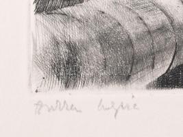 Rozanits Tibor (1931-): Cső elhelyezése (olvashatatlan címmel). Rézkarc, papír. Jelzett. 18x23 cm